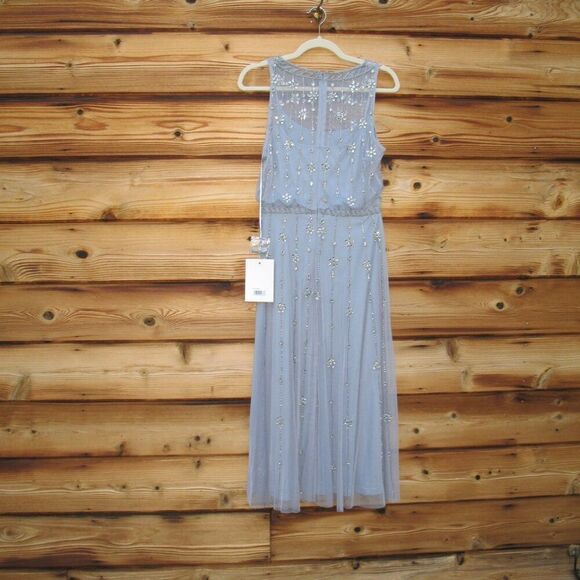 MAC DUGGAL 9222 Blue High Neck Sleeveless Embellished A Line Cocktail Dress - Picture 10 of 13